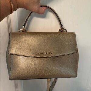 Michael Kors Ava Saffiano small satchel with top handle in gold